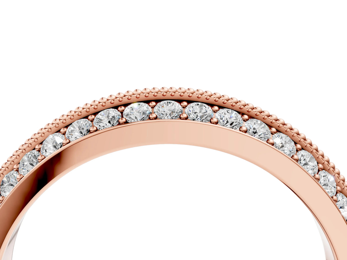 Rose gold Double Row Pavé Round Diamond White Gold Band with Shared Prong Setting