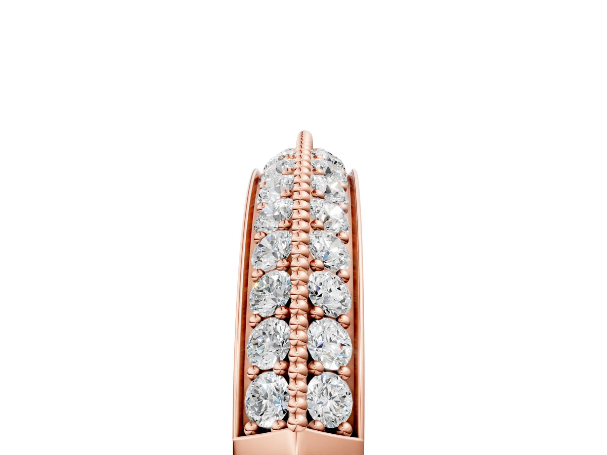 Rose gold Double Row Pavé Round Diamond White Gold Band with Shared Prong Setting