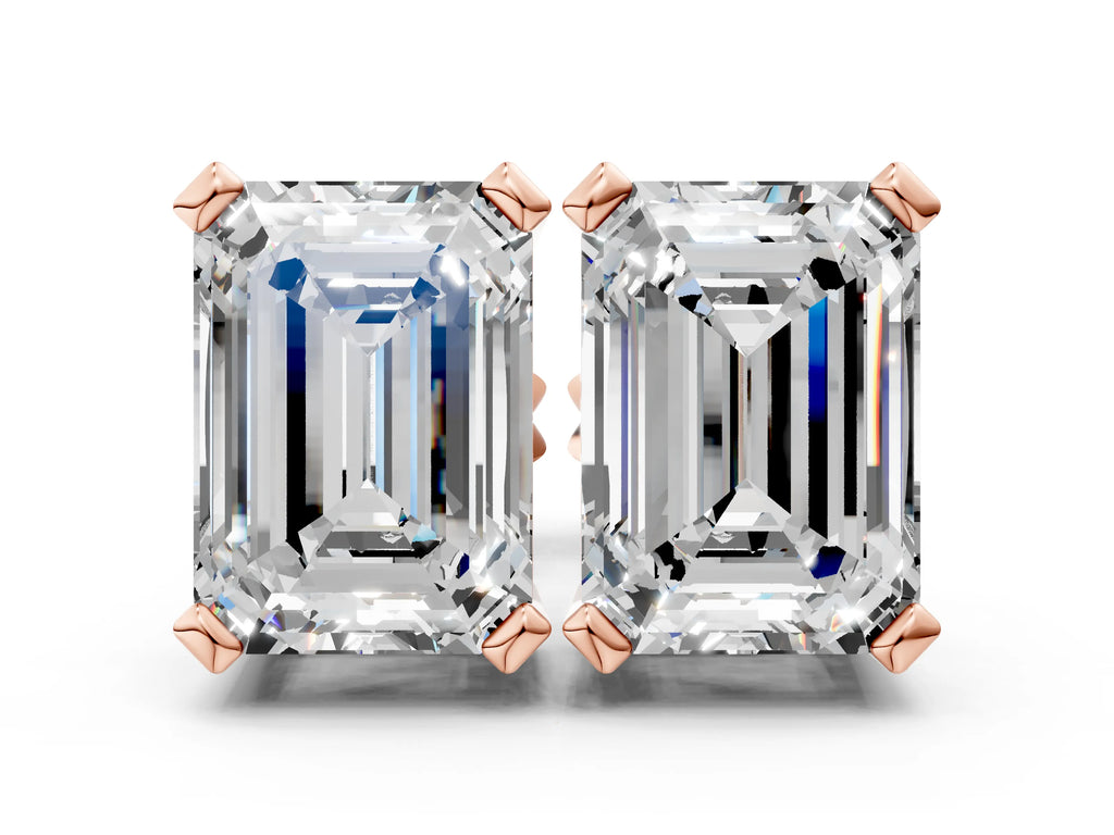 Rose gold Emerald Cut Diamond Stud Earrings