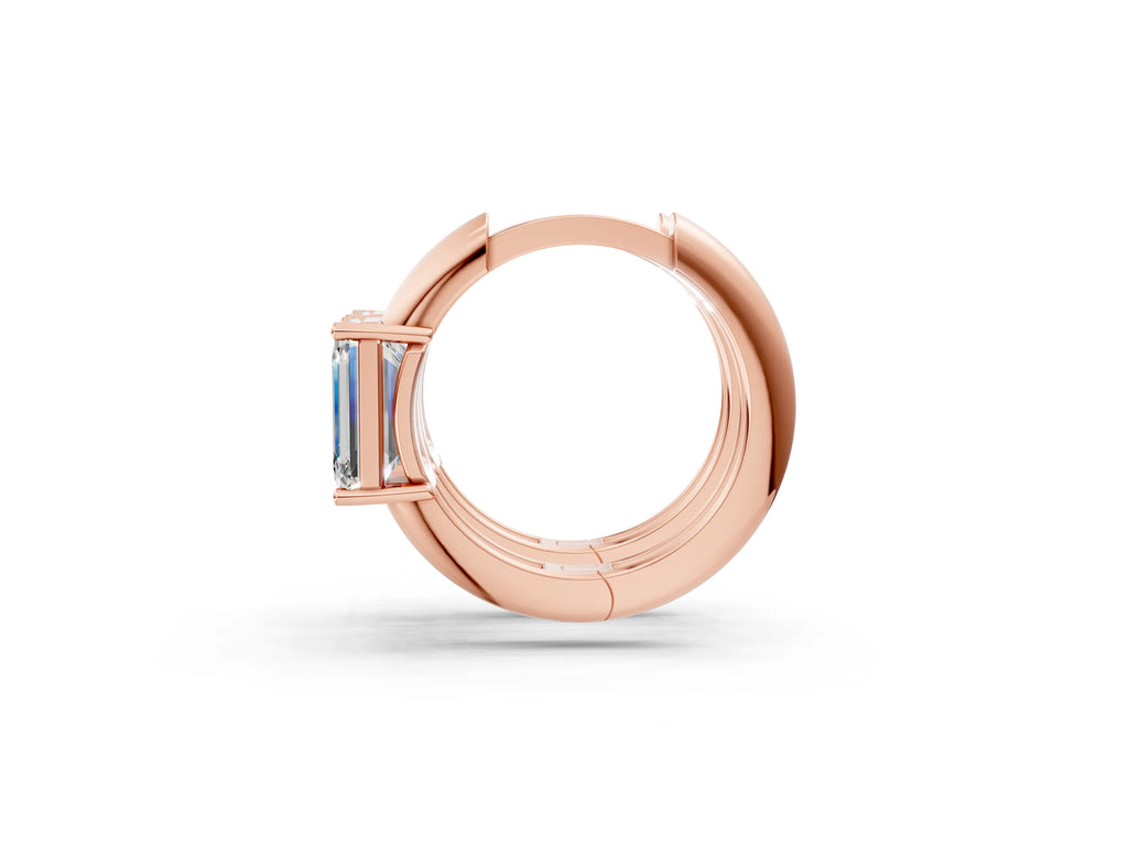 Rose gold Emerald Diamond Solitaire Huggie Hoop Earrings