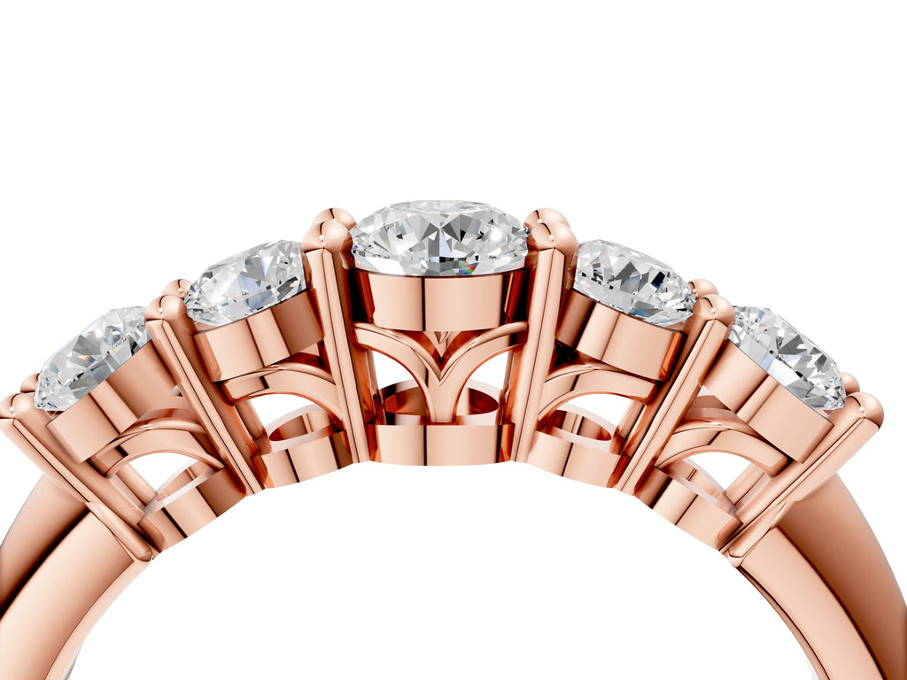 Rose gold Five-Stone Round Brilliant Diamond Prong Set White Gold Band