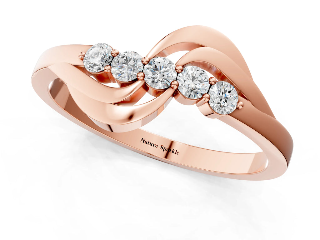 Rose gold Five-Stone Round Diamond Crossover Band with Prong Setting