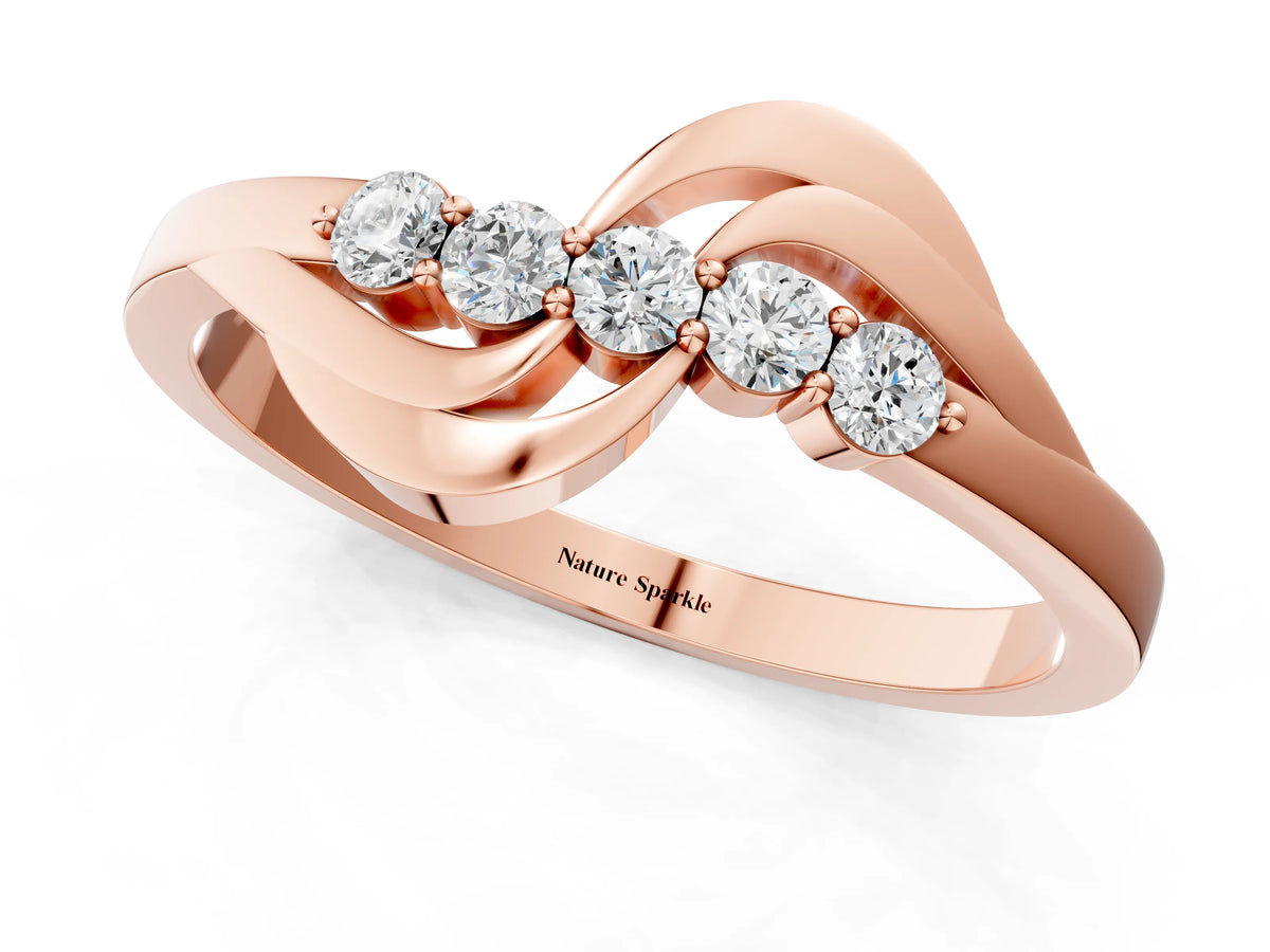 Rose gold Five-Stone Round Diamond Crossover Band with Prong Setting