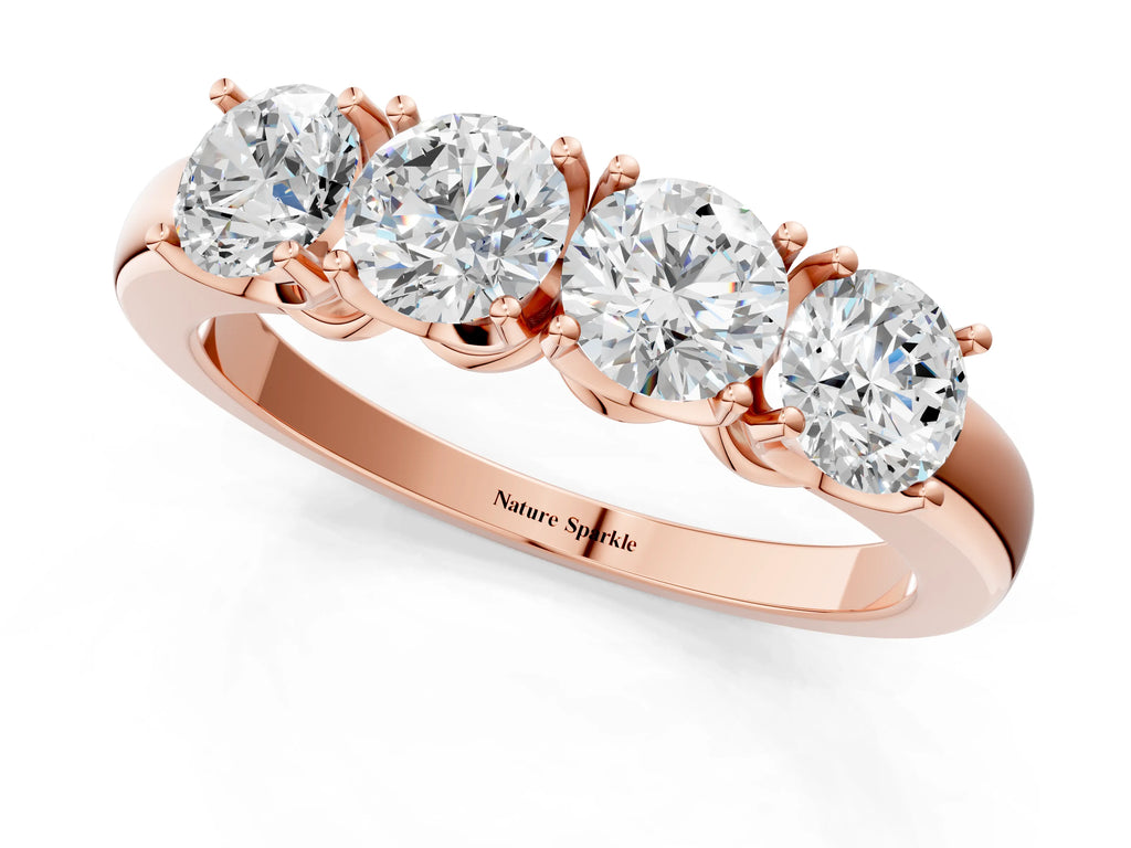 Rose gold Four-Stone Round Cut Diamond Prong-Set White Gold Band