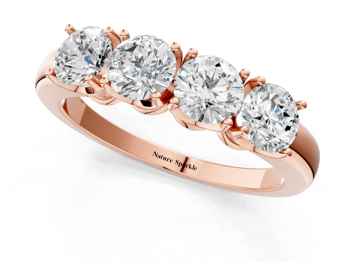Rose gold Four-Stone Round Cut Diamond Prong-Set White Gold Band
