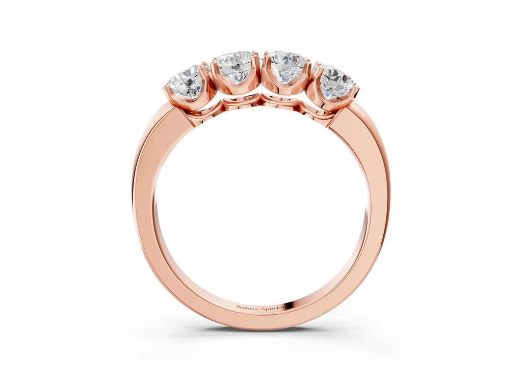 Rose gold Four-Stone Round Cut Diamond Prong-Set White Gold Band