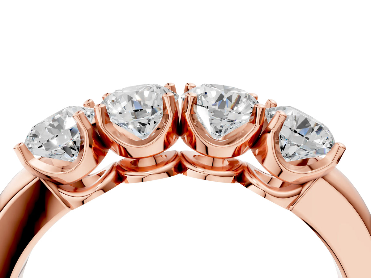 Rose gold Four-Stone Round Cut Diamond Prong-Set White Gold Band