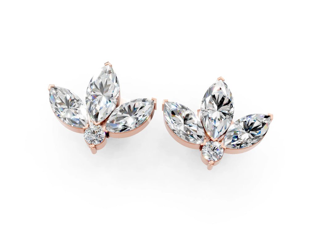 Rose gold Marquise Cluster Stud Earrings with Round Prong Setting