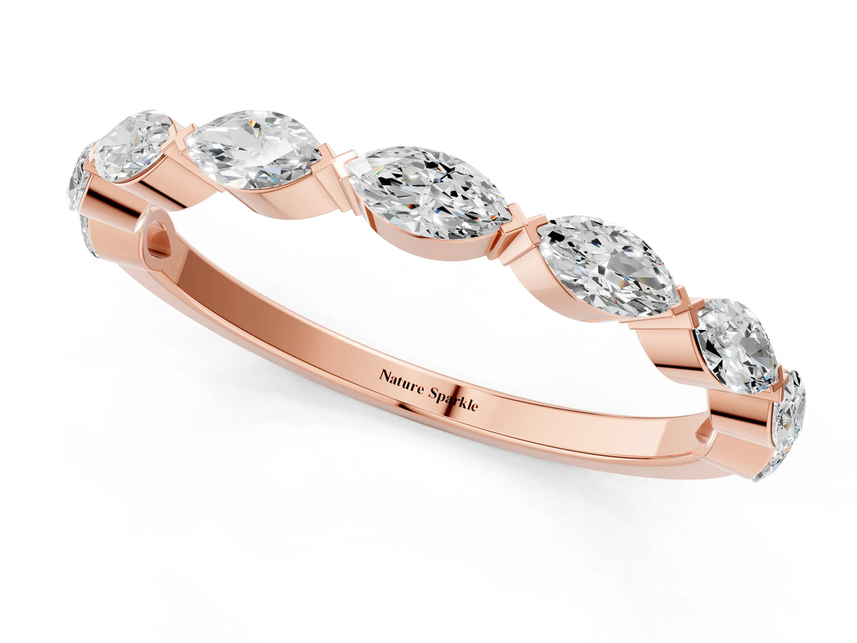 Rose gold Marquise Diamond Eternity Band with Bezel Setting