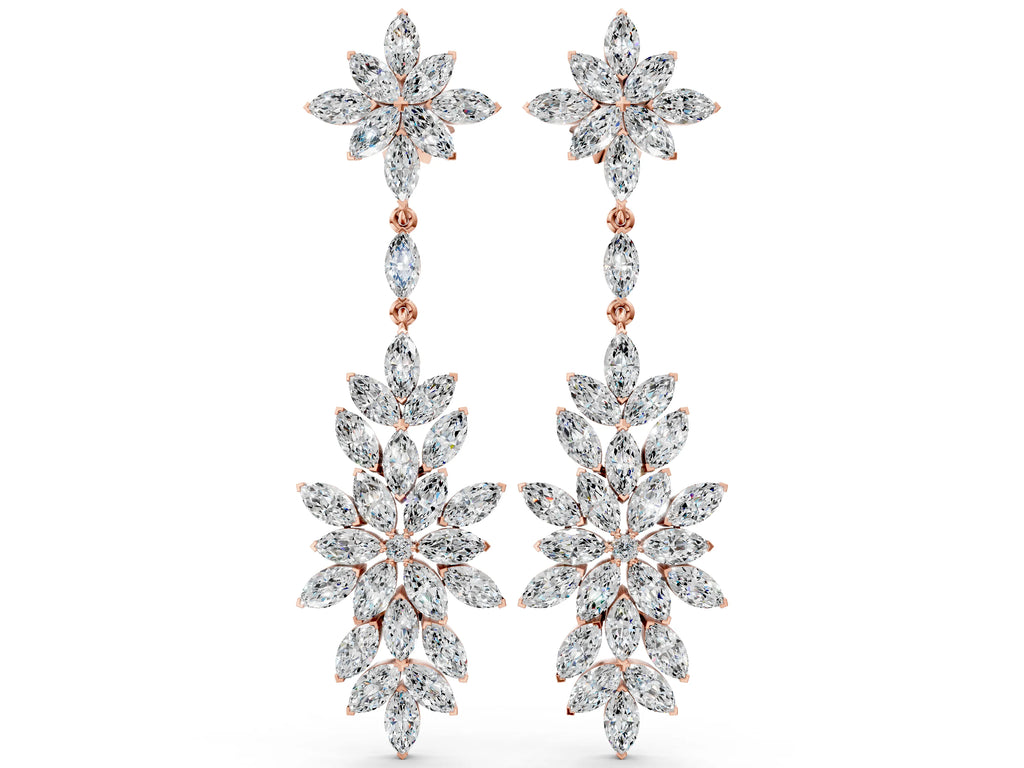 Rose gold Marquise Diamond Floral Dangle Earrings