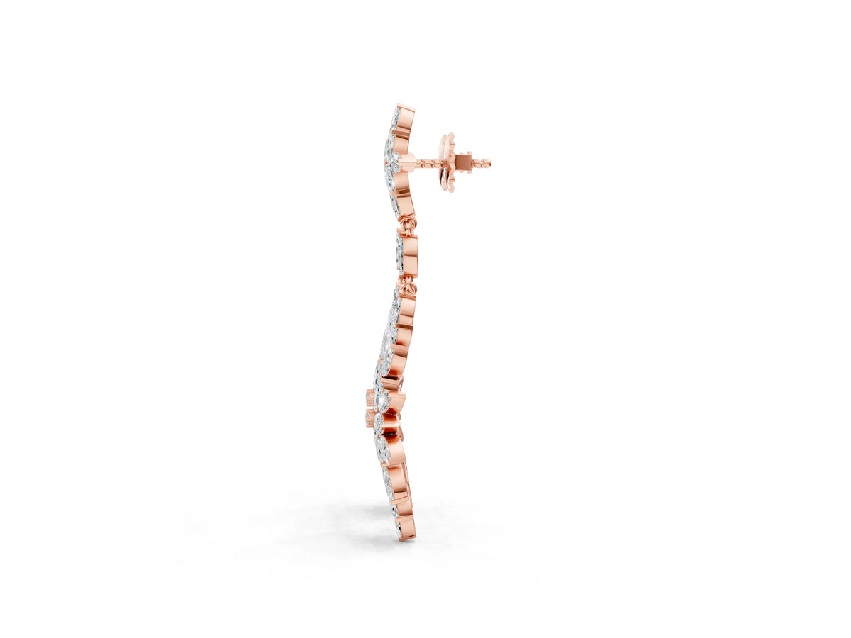 Rose gold Marquise Diamond Floral Dangle Earrings