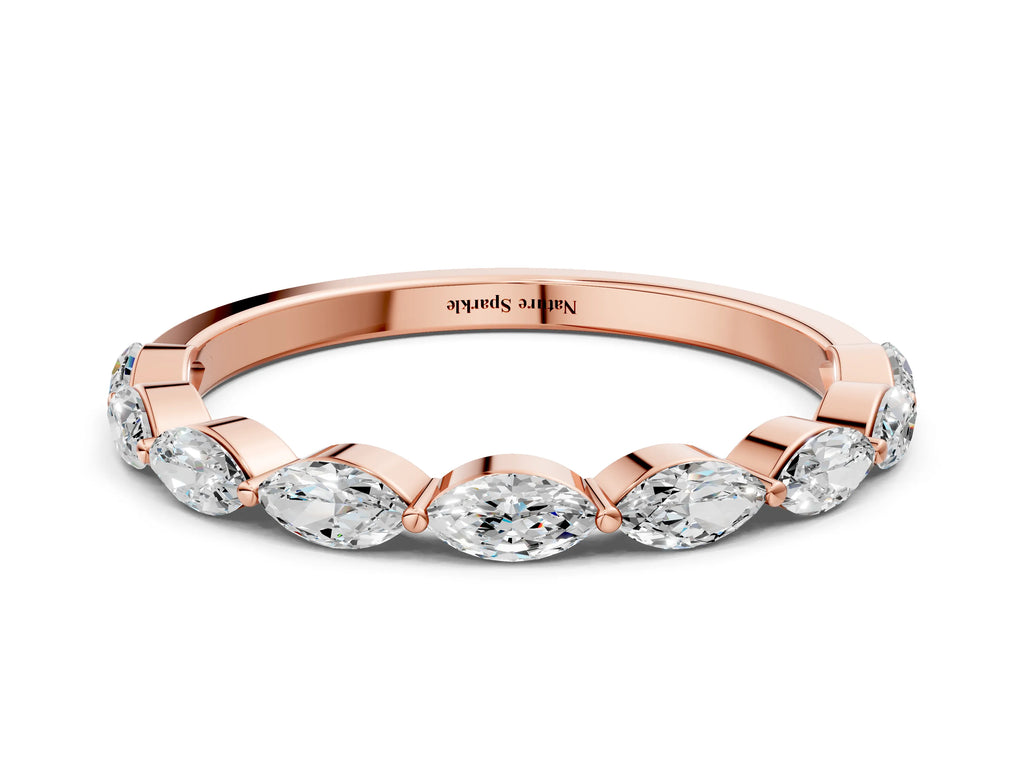 Rose gold Marquise Diamond Half Eternity Band with Prong Setting