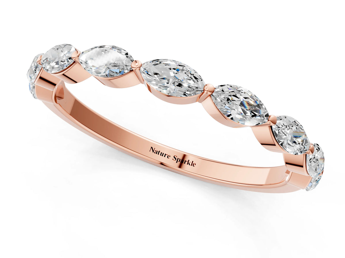 Rose gold Marquise Diamond Half Eternity Band with Prong Setting