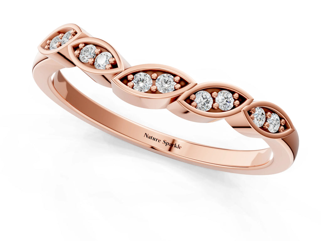 Rose gold Marquise Diamond Leaf Eternity Band with Bezel Setting