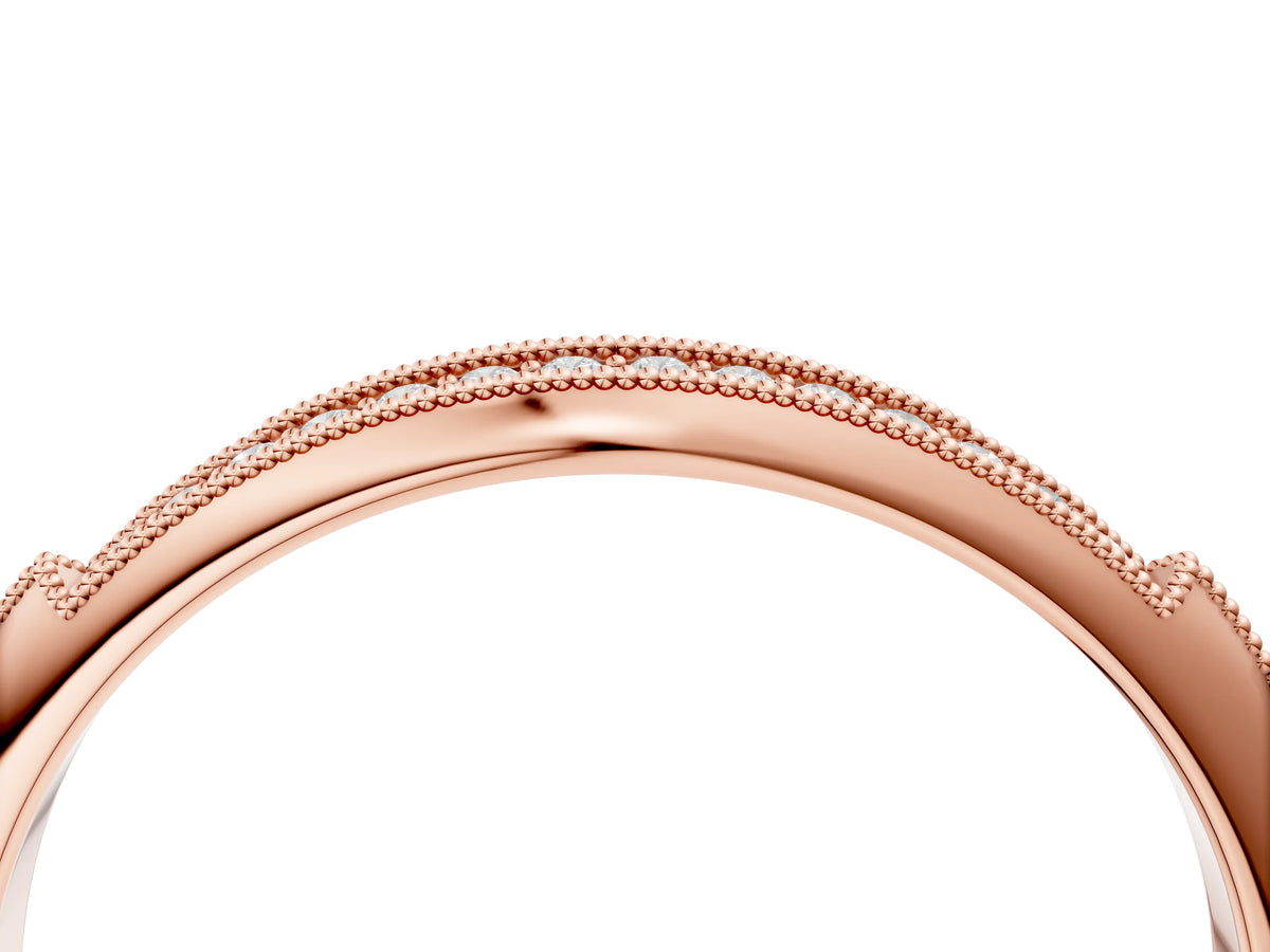 Rose gold Milgrain Round Diamond Pavé Set Half Eternity Band
