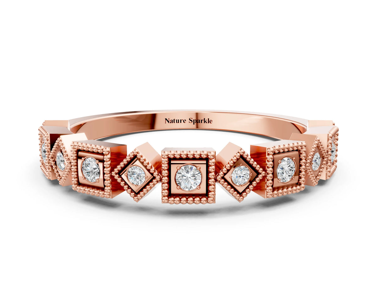 Rose gold Milgrain Square Diamond Eternity Band with Bezel Setting