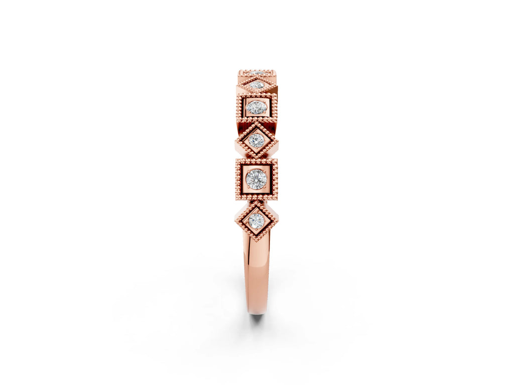 Rose gold Milgrain Square Diamond Eternity Band with Bezel Setting