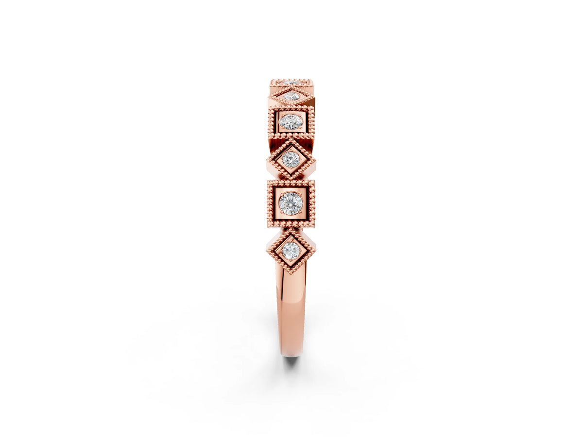 Rose gold Milgrain Square Diamond Eternity Band with Bezel Setting