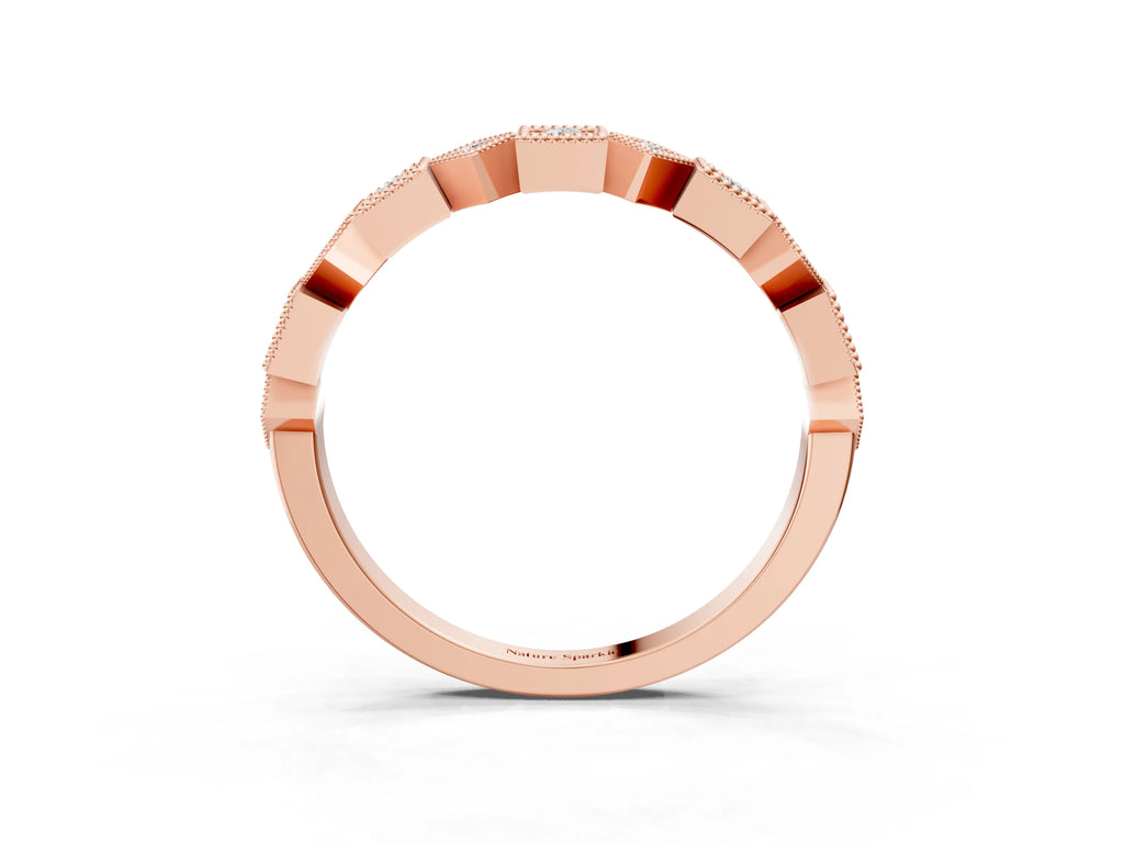 Rose gold Milgrain Square Diamond Eternity Band with Bezel Setting
