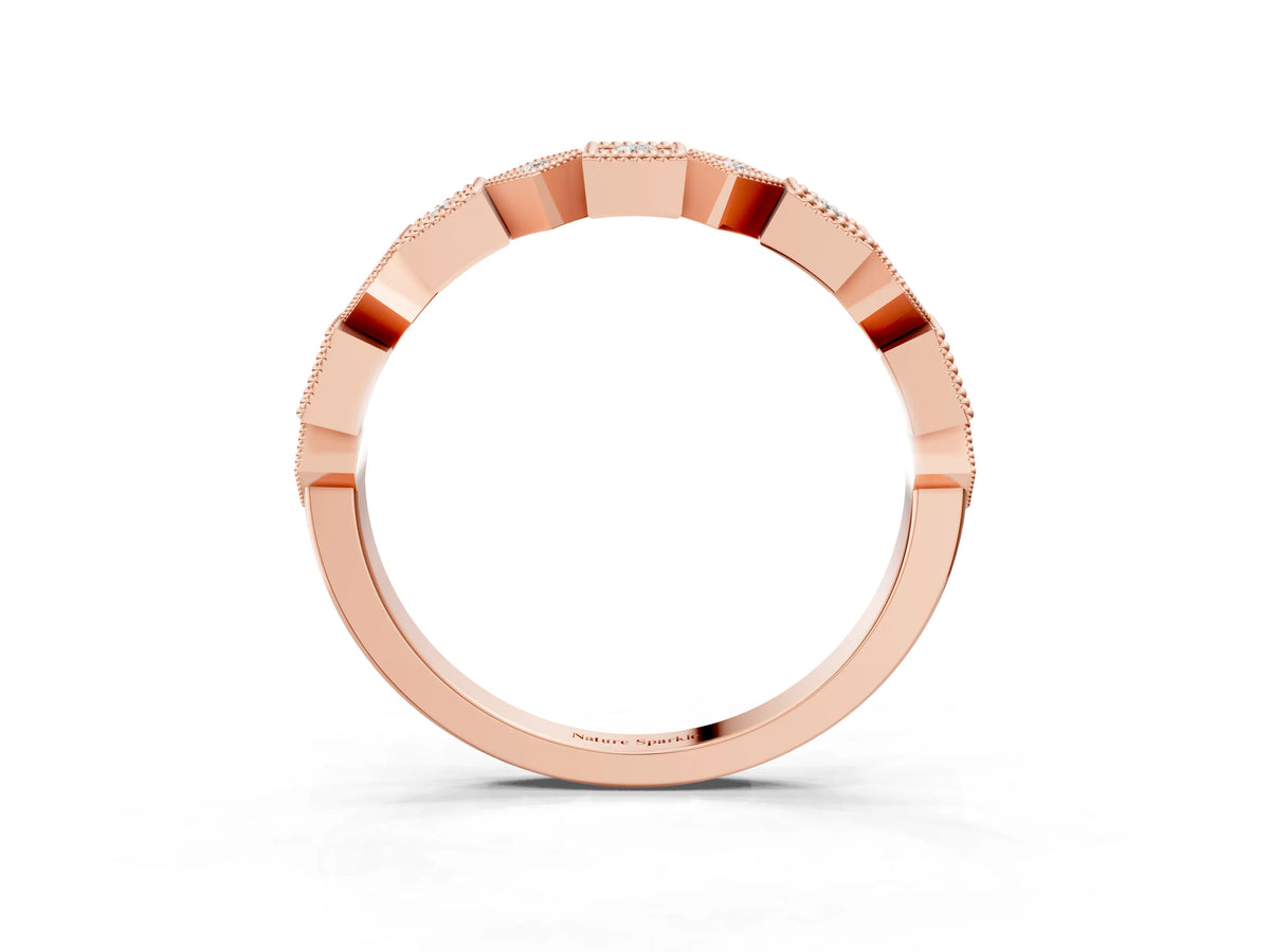 Rose gold Milgrain Square Diamond Eternity Band with Bezel Setting