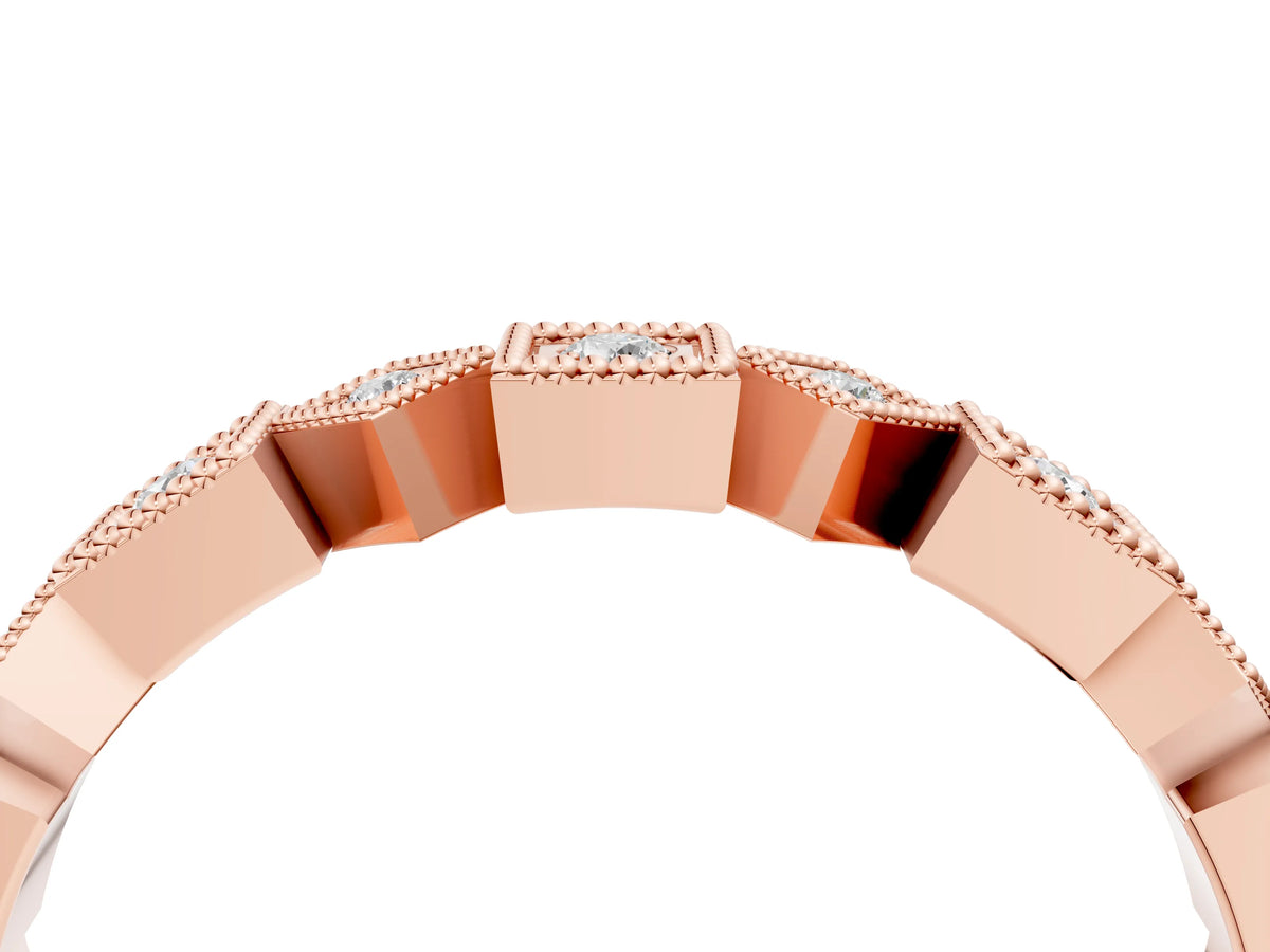 Rose gold Milgrain Square Diamond Eternity Band with Bezel Setting