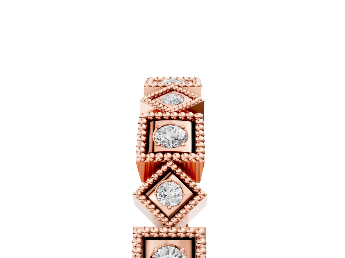 Rose gold Milgrain Square Diamond Eternity Band with Bezel Setting
