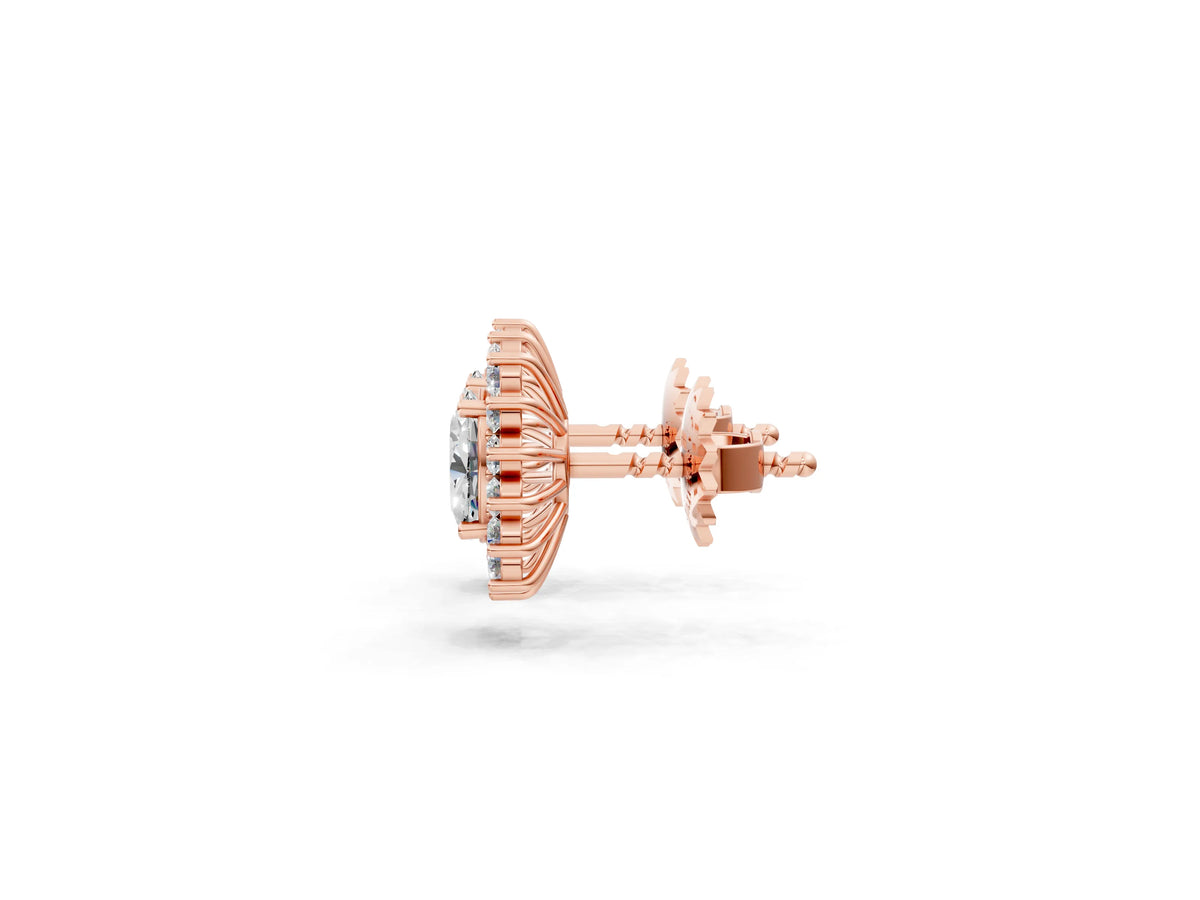 Rose gold Oval Diamond Floral Halo Stud Earrings