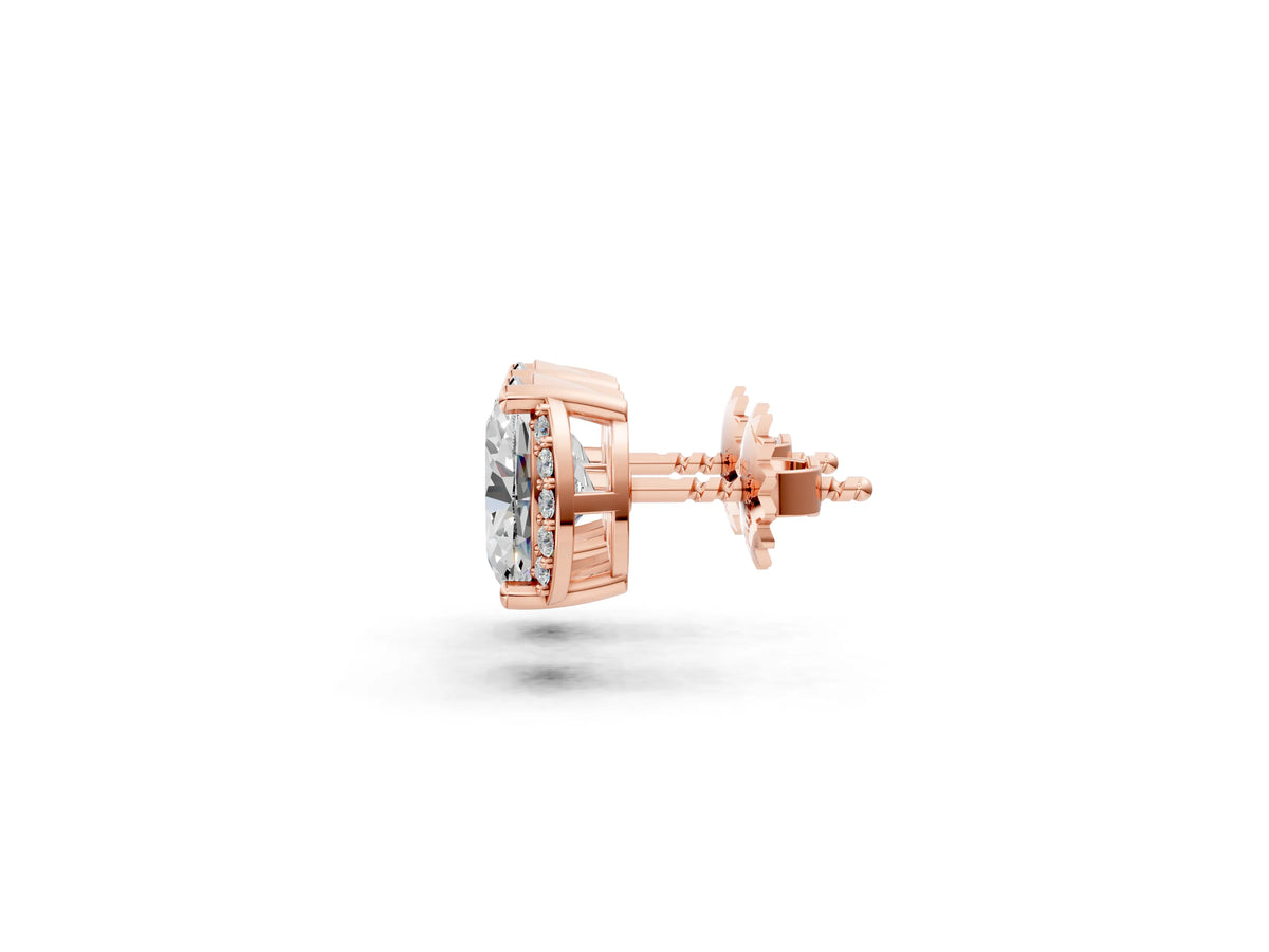 Rose gold Oval Diamond Half Halo Stud Earrings
