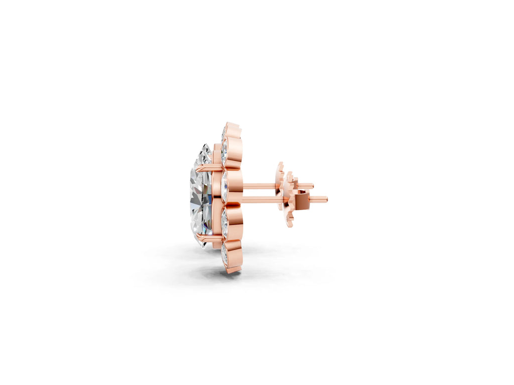 Rose gold Oval Diamond Halo Stud Earrings with Oval Diamond Accents