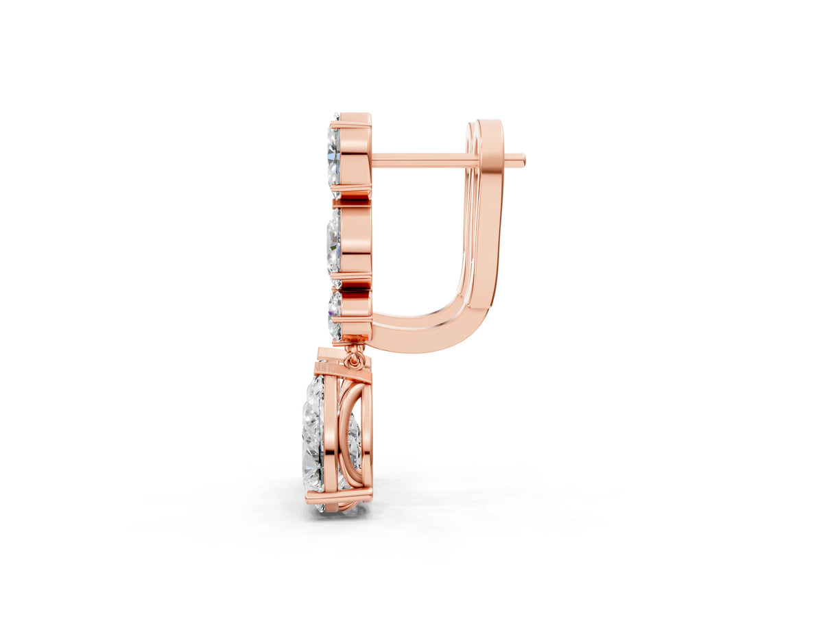 Rose gold Oval, Pear and Round Diamond Huggie Drop Earrings