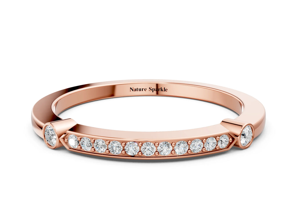 Rose gold Pavé Round Diamond Bar Station Ring with Channel Setting