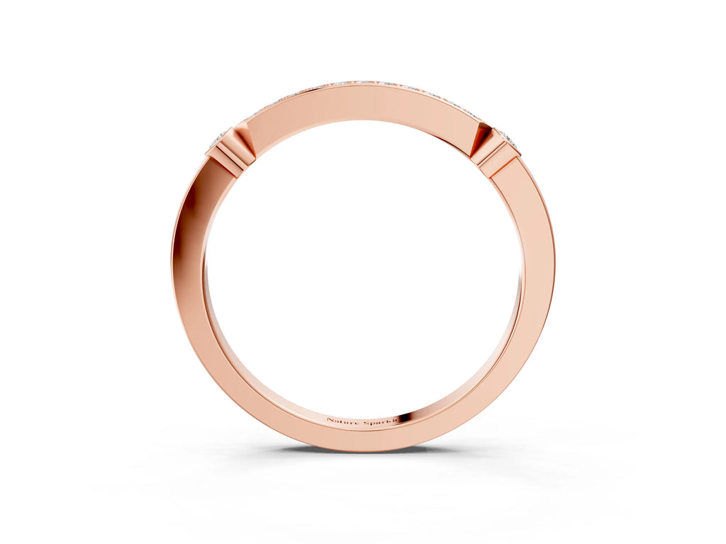 Rose gold Pavé Round Diamond Bar Station Ring with Channel Setting