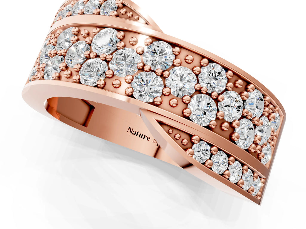 Rose gold Pavé Round Diamond Crossover Band with Bead Prong Setting