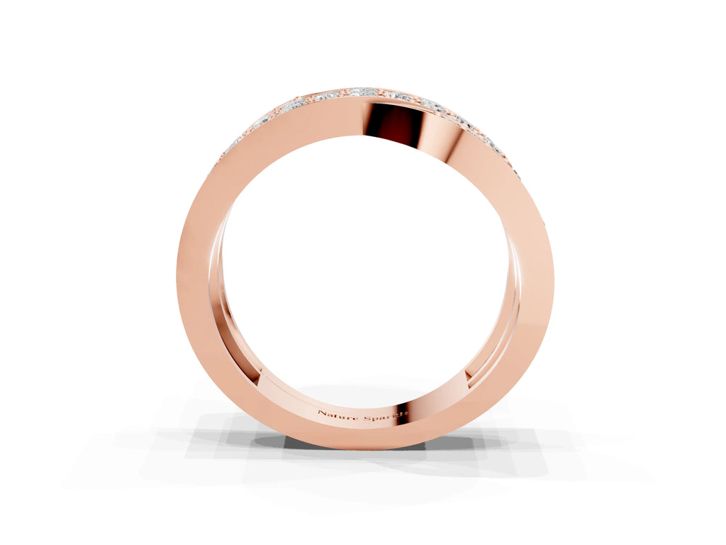 Rose gold Pavé Round Diamond Crossover Band with Bead Prong Setting