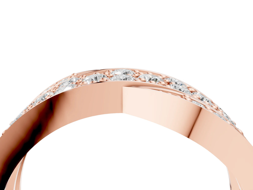 Rose gold Pavé Round Diamond Crossover Band with Bead Prong Setting