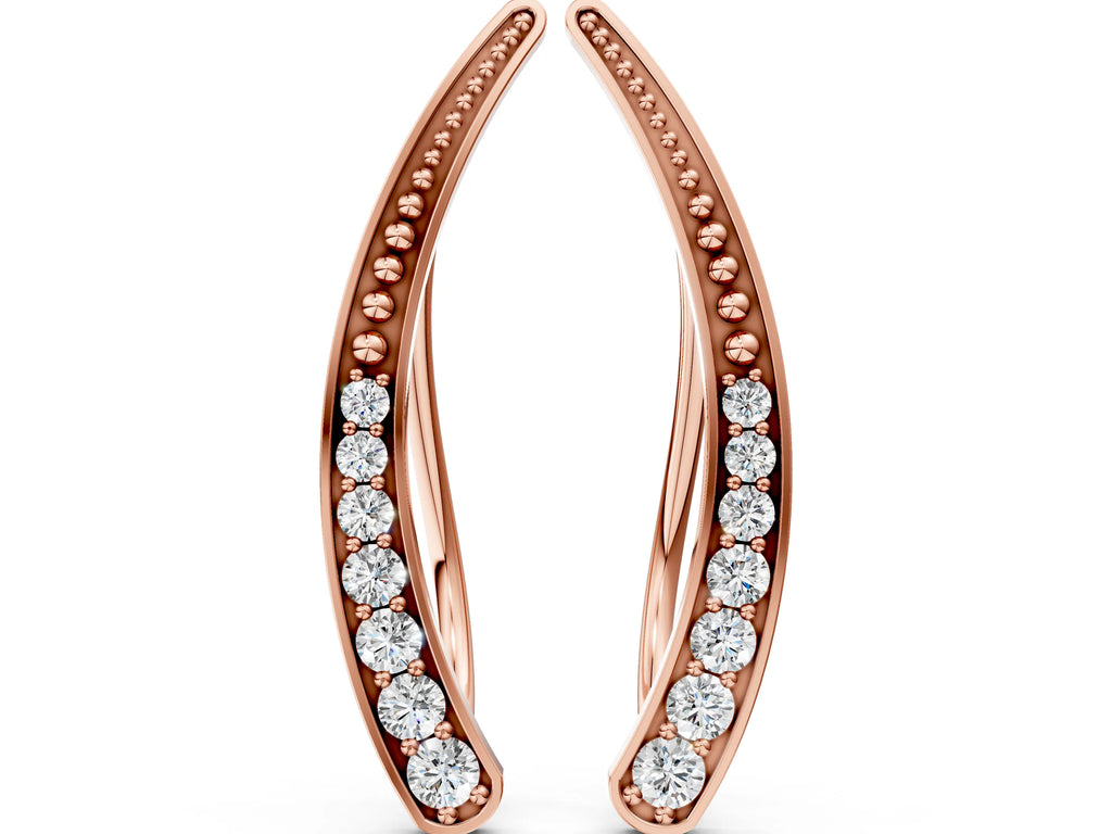 Rose gold Pavé Round Diamond Curved Bar Earrings