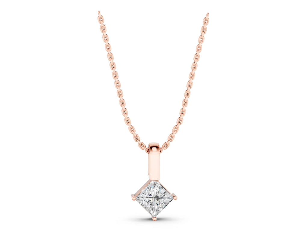 Rose gold Princess Cut Bezel Set Diamond Pendant