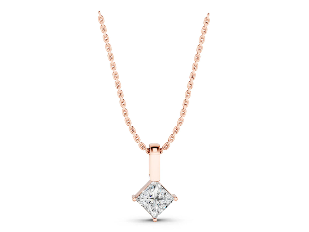 Rose gold Princess Cut Bezel Set Diamond Pendant
