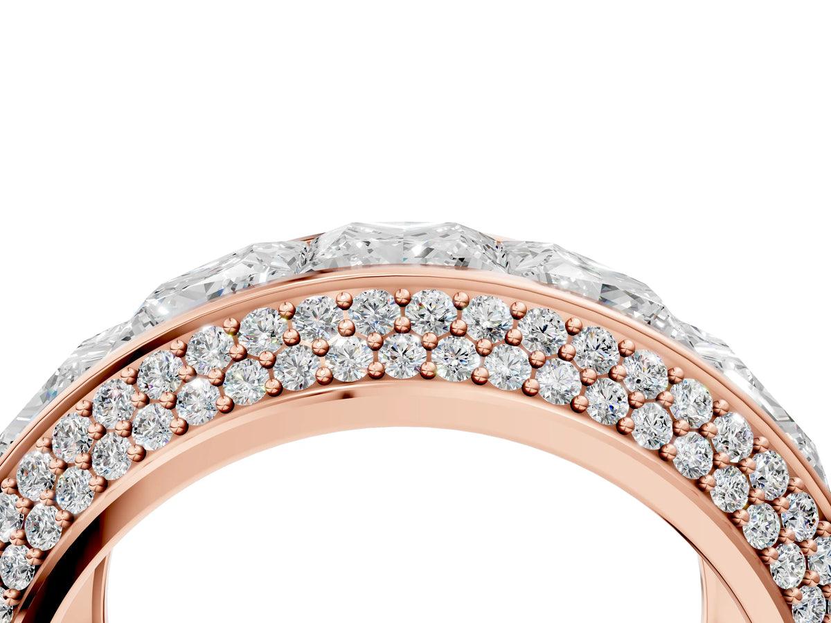 Rose gold Princess Diamond Pavé Mens Wedding Band with Round Diamond Accents