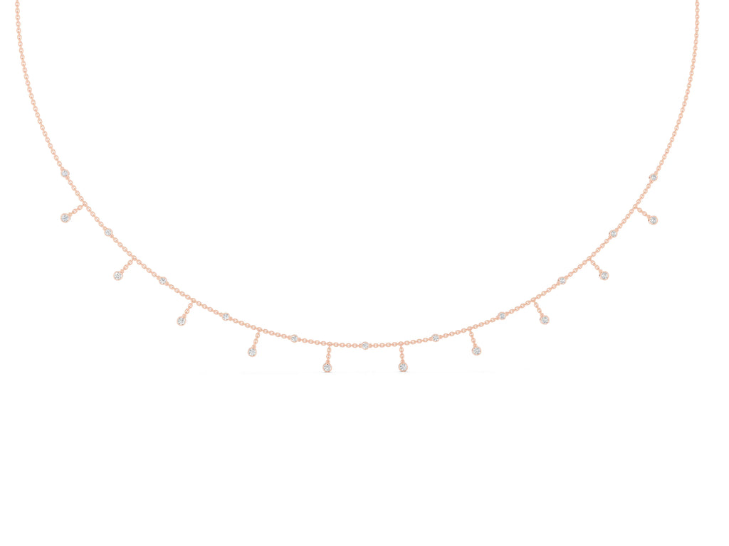 Rose gold Round Bezel Set Diamond Station Necklace with Cable Chain