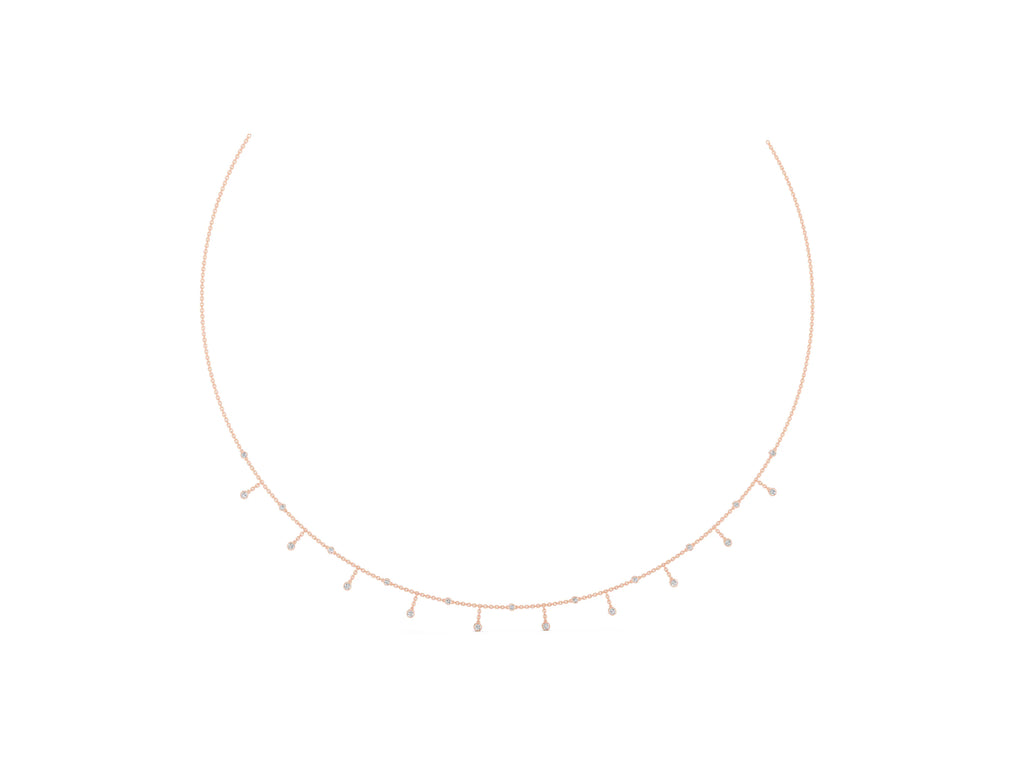 Rose gold Round Bezel Set Diamond Station Necklace with Cable Chain