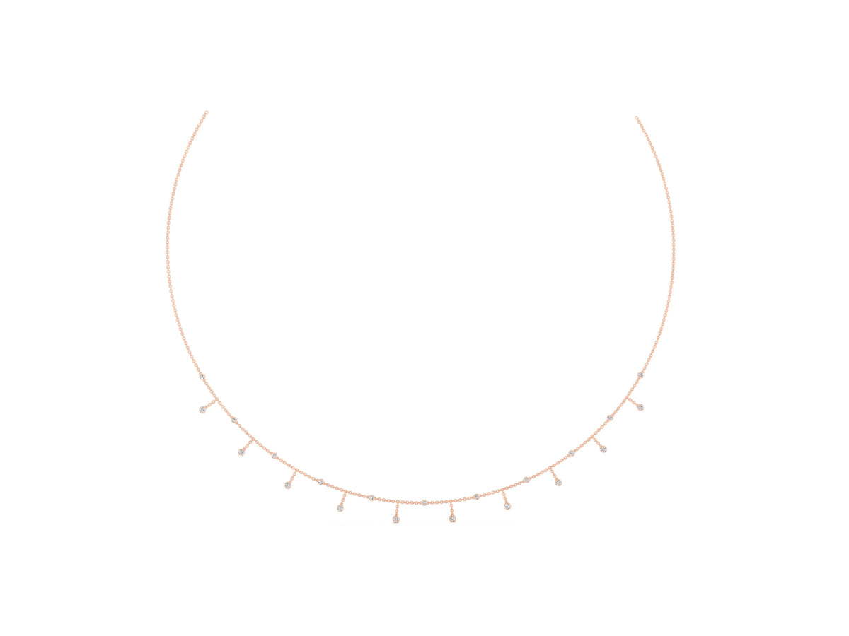 Rose gold Round Bezel Set Diamond Station Necklace with Cable Chain