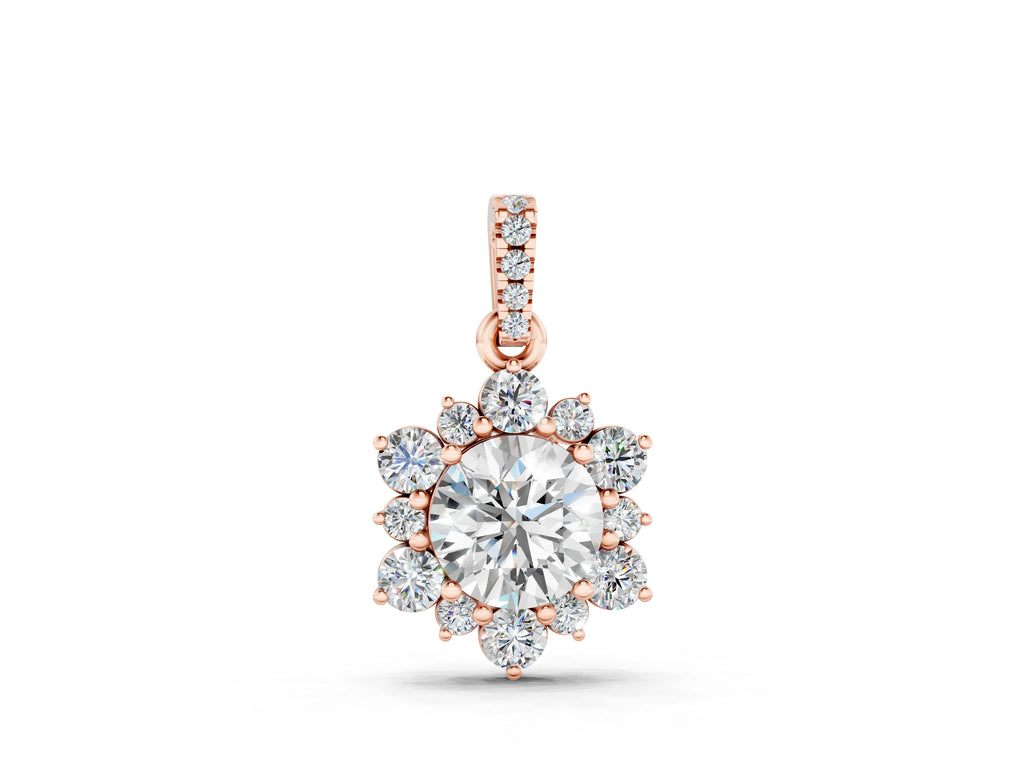 Rose gold Round Brilliant Cluster Diamond Pendant with Prong Setting