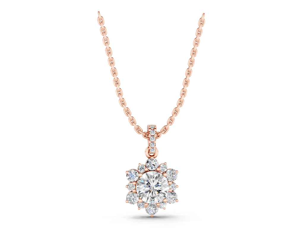 Rose gold Round Brilliant Cluster Diamond Pendant with Prong Setting
