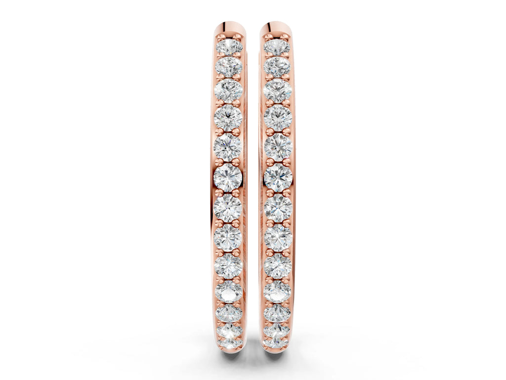 Rose gold Round Cut Diamond Channel Set Hoop Earrings with Prong Setting