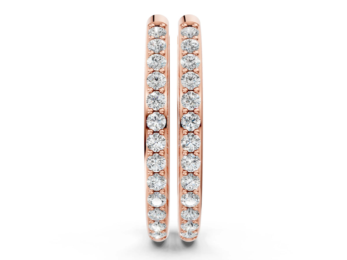 Rose gold Round Cut Diamond Channel Set Hoop Earrings with Prong Setting
