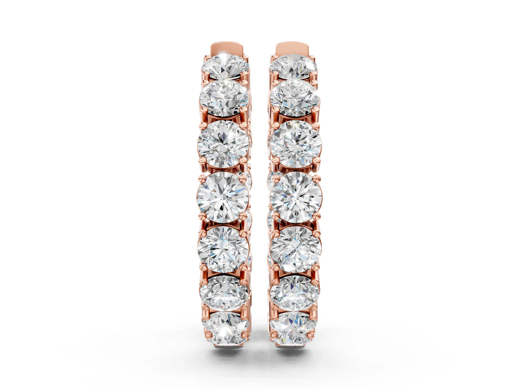 Rose gold Round Cut Diamond Inside-Out Hoop Earrings with Shared Prong Setting