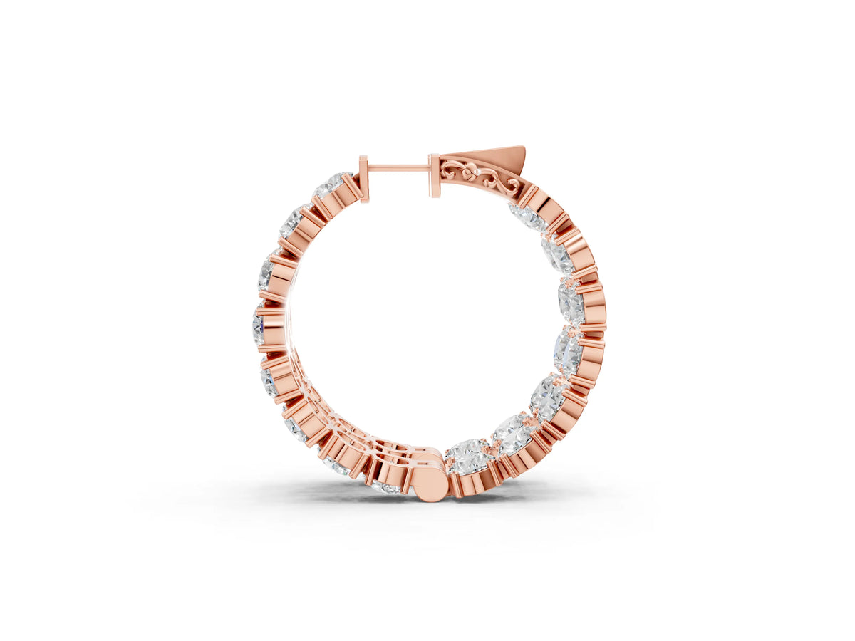 Rose gold Round Cut Diamond Inside-Out Hoop Earrings with Shared Prong Setting