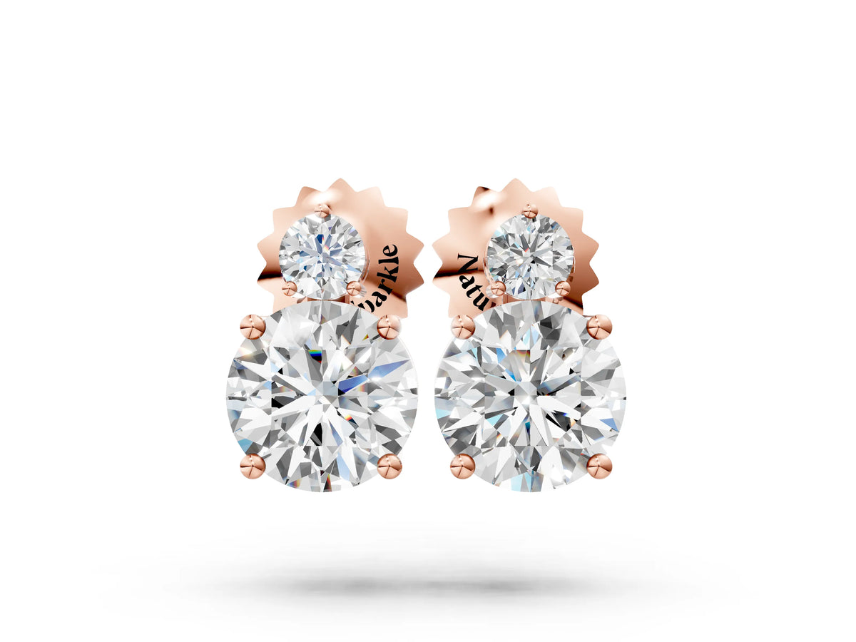 Rose gold Round Diamond Basket-Set Stud Earrings with Diamond Accent