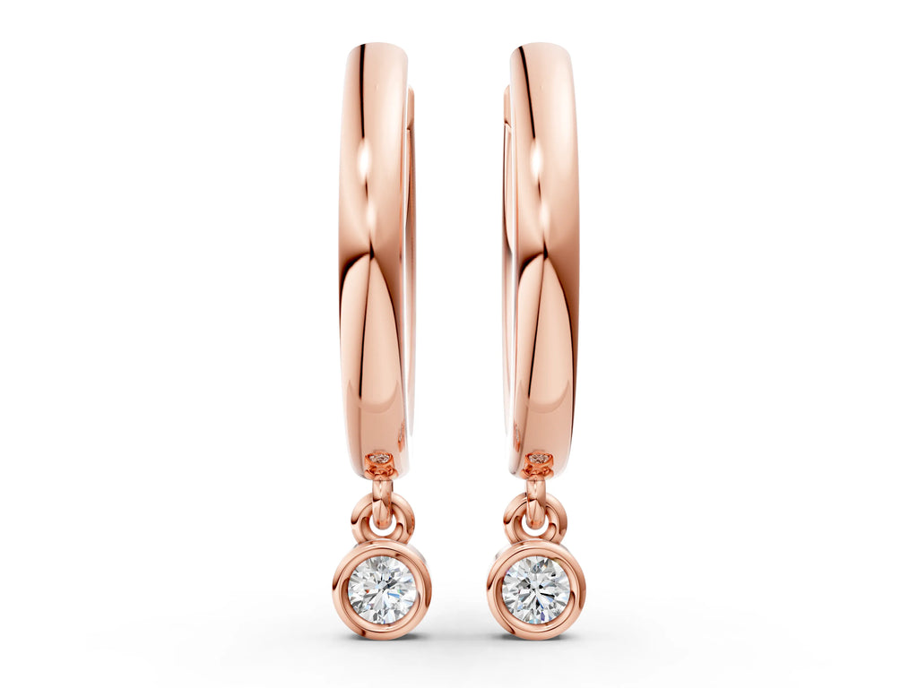 Rose gold Round Diamond Bezel Drop Huggie Hoop Earrings